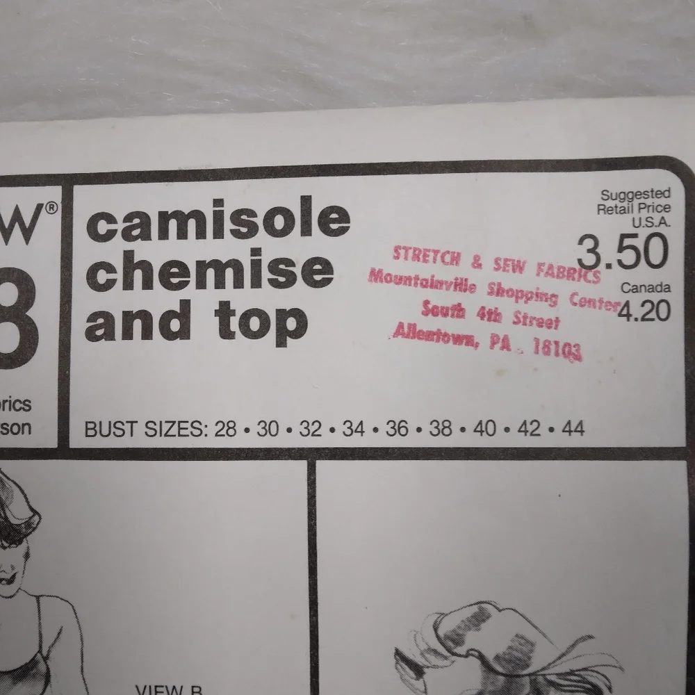 STRETCH & SEW 1598 Sz 28-44 Camisole Chemise and Top